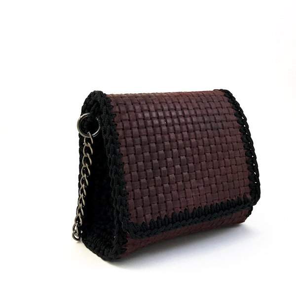 “Evelyn mini” burgundy χειροποίητη τσάντα - δέρμα, clutch, ώμου, χιαστί, πλεκτές τσάντες