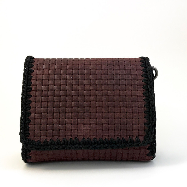 “Evelyn mini” burgundy χειροποίητη τσάντα - δέρμα, clutch, ώμου, χιαστί, πλεκτές τσάντες - 2