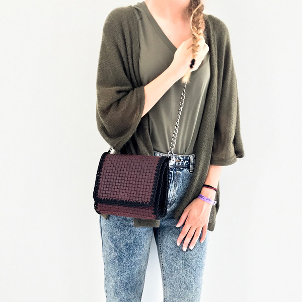 “Evelyn mini” burgundy χειροποίητη τσάντα - δέρμα, clutch, ώμου, χιαστί, πλεκτές τσάντες - 3