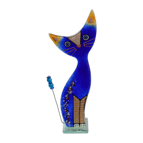 Γυάλινη Διακοσμητική Γάτα Ρεσώ 26χ9,5χ6 μπλε - amythito 06523563 - γυαλί, χειροποίητα, ρεσώ & κηροπήγια, βάσεις για ρεσώ, μινιατούρες φιγούρες