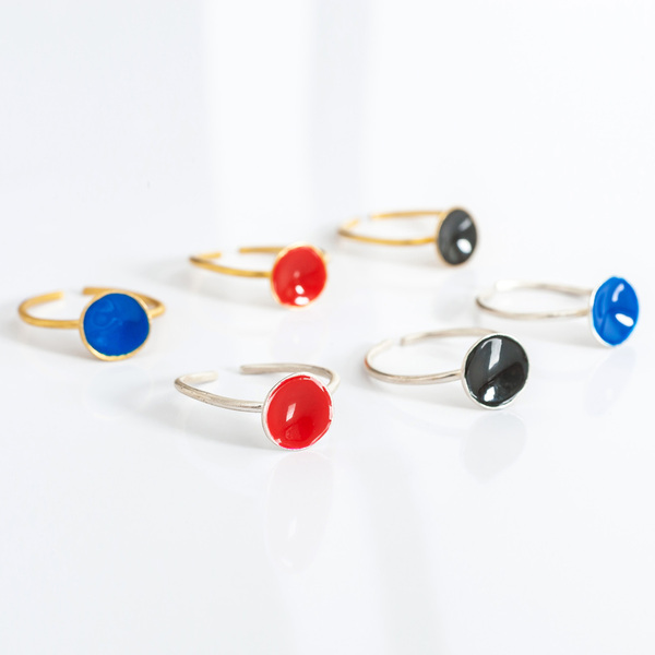 Small Color Happy Ring- Επίχρυσο Δαχτυλίδι από ασήμι 925 με κόκκινο μικρό κύκλο - χρωματιστό, επιχρυσωμένα, μικρά, boho, αυξομειούμενα - 3