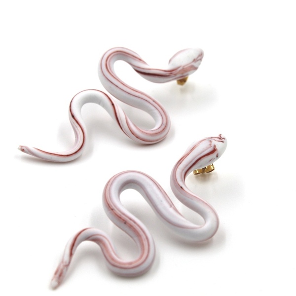 Λευκό Φίδι Σκουλαρίκι - πηλός, καρφωτά, μεγάλα