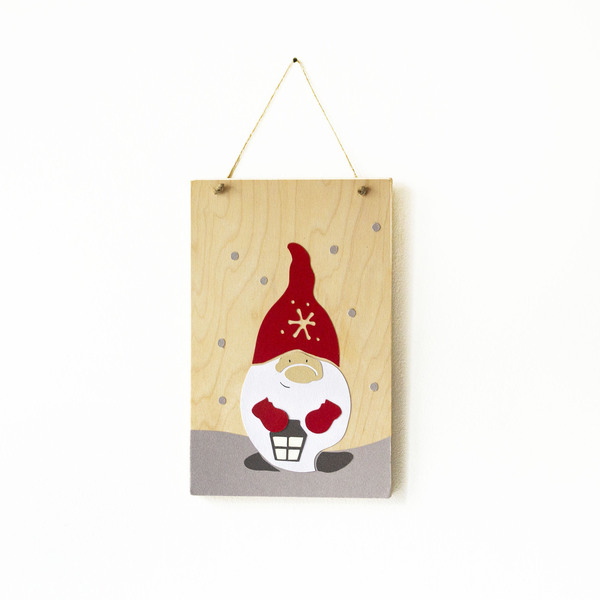 Gnome, Ξύλινο κάδρο με τυχερό νάνο, 14x22 εκ - ξύλο, δώρο, διακοσμητικά, χριστουγεννιάτικα δώρα