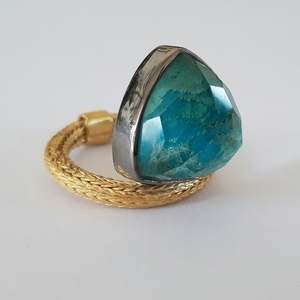 Chrysocolla Triangle Ring - Τρίγωνο Δαχτυλίδι με Χρυσόκολλα - ασήμι, ημιπολύτιμες πέτρες, μεγάλα