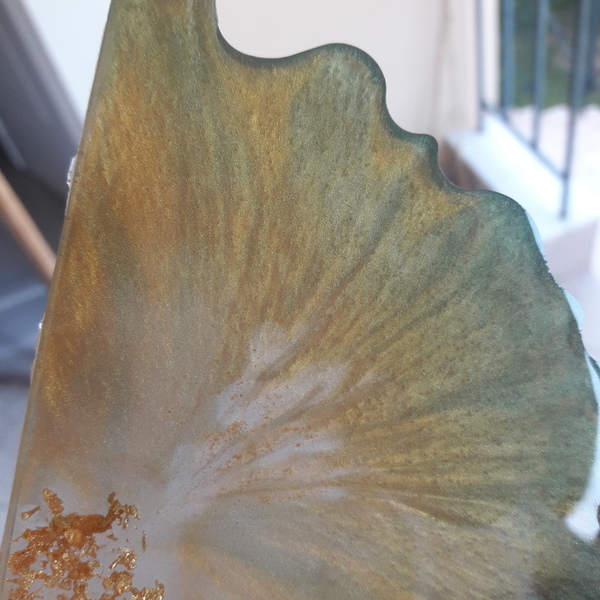 Σετ σουβέρ τεσσάρων τεμαχίων από υγρό γυαλί πράσινου και χρυσού χρώματος με φύλλα χρυσού στο κέντρο - γυαλί, είδη σερβιρίσματος - 4