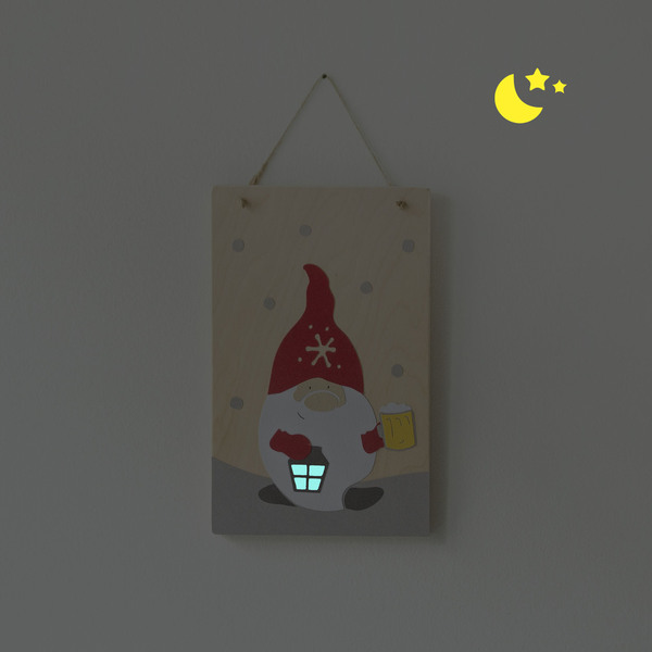 Gnome, Ξύλινο κάδρο με τυχερό νάνο, 14x22 εκ - ξύλο, δώρο, διακοσμητικά, χριστουγεννιάτικα δώρα - 4