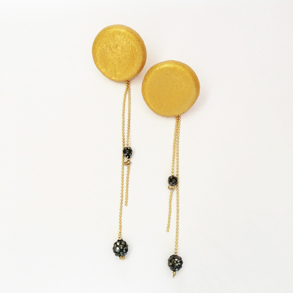 Σκουλαρίκια απο πηλό με αλυσίδα στο κούμπωμα (χρυσό χρώμα) - πηλός, μακριά, καρφωτά