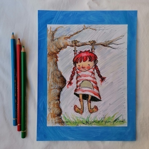 Κορίτσι στο δέντρο- Διακόσμηση τοίχου- artprint A5 - κορίτσι, αφίσες, δωμάτιο παιδιών - 4