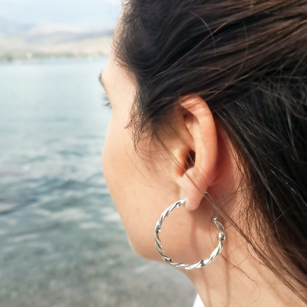 Twisted Hoop earrings - Silver - ασήμι, κρίκοι, μεγάλα - 4