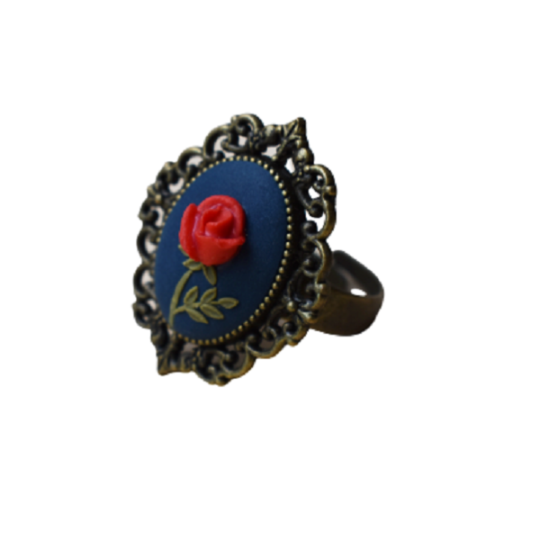 Fairytale Rose | Χειροποίητο vintage δαχτυλίδι με τριαντάφυλλο από πολυμερικό πηλό (μπρούτζος, αυξομειούμενο) - vintage, τριαντάφυλλο, πηλός, μικρός πρίγκιπας, αυξομειούμενα - 5