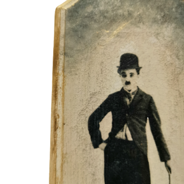 Charlie Chaplin πινακάκια ξύλινα με ντεκουπάζ 2 τεμ - vintage, πίνακες & κάδρα - 3
