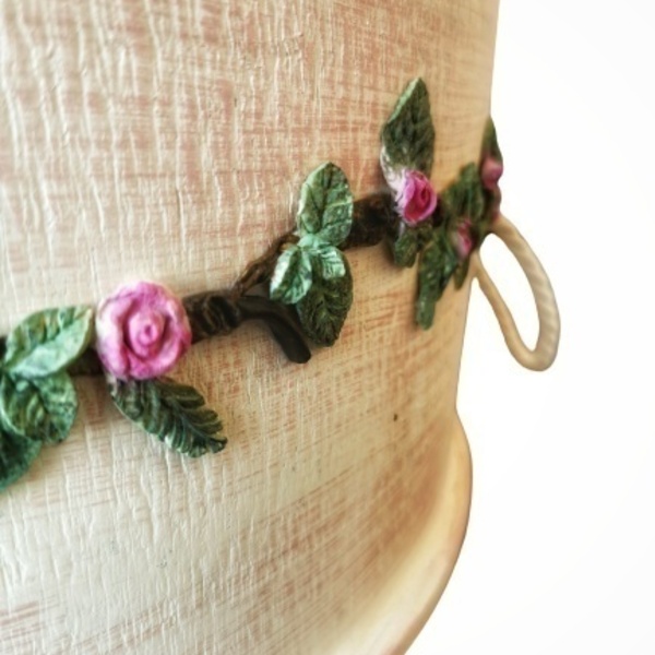 ξύλινη καπέλοθήκη με διακοσμητικά πήλινα λουλούδια - στρογγυλό, κουτί, φλοράλ, κουτιά αποθήκευσης - 3