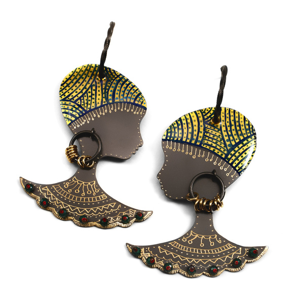 Σκουλαρίκια "Afrikanes" Κίτρινο/Μπλε - 3d Earrings Art - ασήμι, γυαλί, ορείχαλκος, boho, κρεμαστά