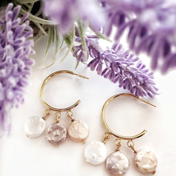 Pearl earrings - επιχρυσωμένα, ορείχαλκος, κρίκοι, μικρά, πέρλες