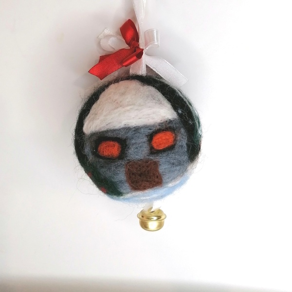 handmade wool needle felted Christmas ornament with bell snow man and tree - 3