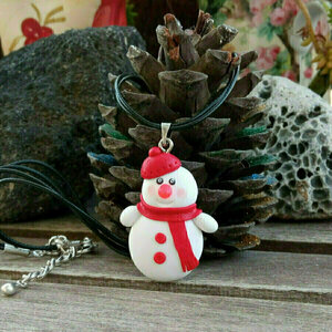 Μενταγιόν χιονάνθρωπος από πολυμερικό πηλό - πηλός, χριστουγεννιάτικο, χιονάνθρωπος - 3