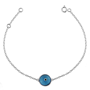 Βραχιόλι χειροποίητο από ασήμι 925 με γαλάζιο γυάλινο ματάκι - αλυσίδες, ασήμι 925, μάτι, χεριού