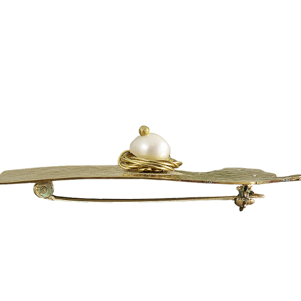 Χρυσόχρωμη χειροποίητη καρφίτσα σχήματος καμηλοπάρδαλης με μαργαριτάρι - μαργαριτάρι, ορείχαλκος, μεγάλα, ζωάκια - 2