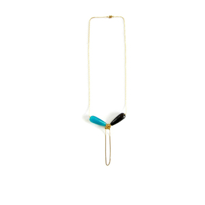 Χειροποίητο εκλεπτυσμένο επιχρυσωμένο κολιέ blue black agate gold chain necklace. - ασήμι, ημιπολύτιμες πέτρες, επιχρυσωμένα, μακριά - 2