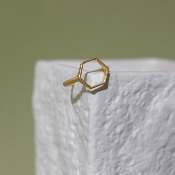 Hexagon Love Ring - ασήμι, επιχρυσωμένα, γεωμετρικά σχέδια, μικρά, αυξομειούμενα, φθηνά - 4