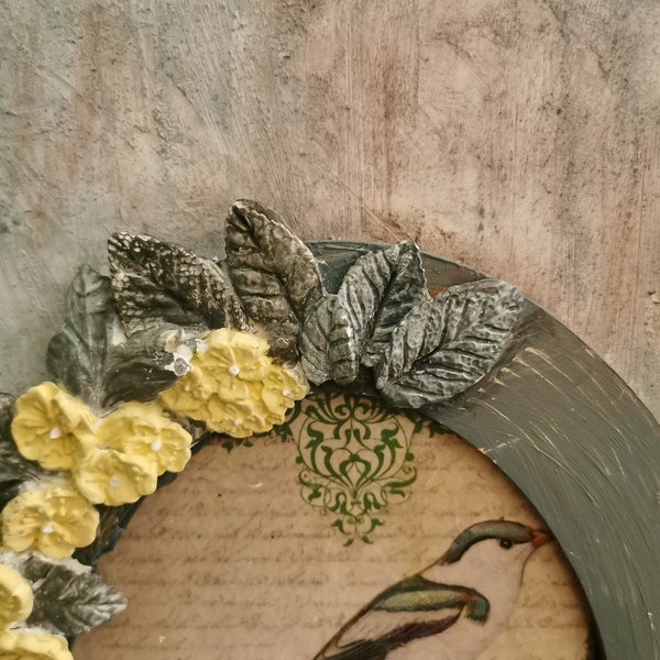 Vintage floral ξύλινο πάνελ σε βεραμάν αποχρώσεις - vintage, πίνακες & κάδρα, φλοράλ, πίνακες ζωγραφικής, ξύλινα διακοσμητικά τοίχου - 3