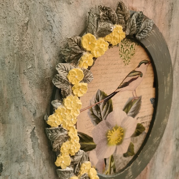 Vintage floral ξύλινο πάνελ σε βεραμάν αποχρώσεις - vintage, πίνακες & κάδρα, φλοράλ, πίνακες ζωγραφικής, ξύλινα διακοσμητικά τοίχου - 4
