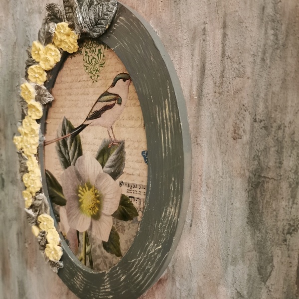 Vintage floral ξύλινο πάνελ σε βεραμάν αποχρώσεις - vintage, πίνακες & κάδρα, φλοράλ, πίνακες ζωγραφικής, ξύλινα διακοσμητικά τοίχου - 5