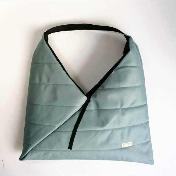 Τσάντα ώμου - Puffer origami bag Petrol - ύφασμα, ώμου, μεγάλες, all day - 2