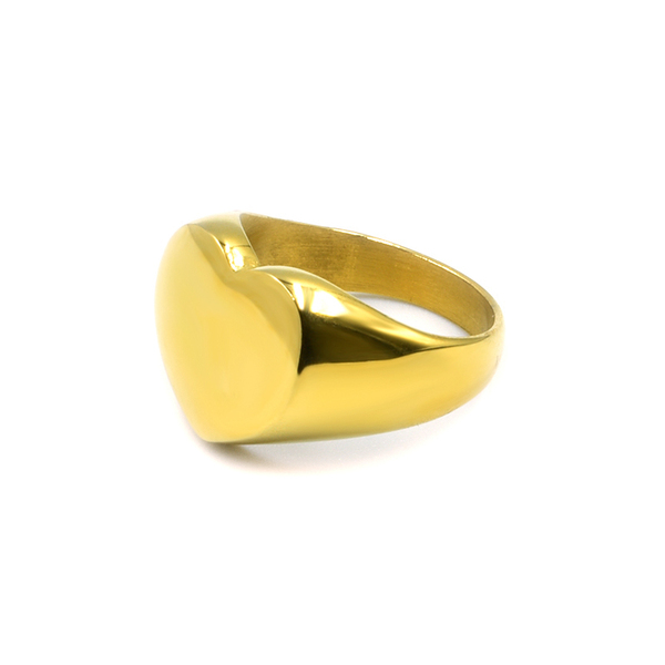 Δαχτυλίδι Σεβαλιέ από Ανοξείδωτο Ατσάλι Heart Seal Gold - chevalier, ατσάλι, σταθερά, boho, καρδιά - 2
