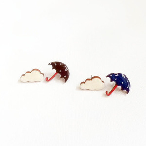 Stud earrings “Mini Rain”. - ξύλο, γυαλί, ζωγραφισμένα στο χέρι, καρφωτά, μικρά
