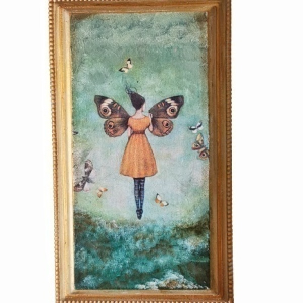 Ξυλινος διακοσμητικός πίνακας με χρυσή μπορντουρα - vintage, πίνακες & κάδρα, κορίτσι, για παιδιά, πίνακες ζωγραφικής