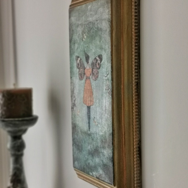 Ξυλινος διακοσμητικός πίνακας με χρυσή μπορντουρα - vintage, πίνακες & κάδρα, κορίτσι, για παιδιά, πίνακες ζωγραφικής - 2