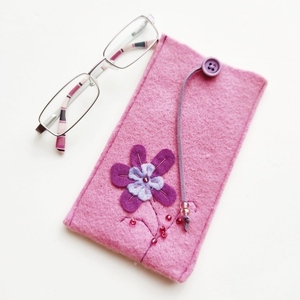 Θήκη ροζ για γυαλιά από τσόχα - τσόχα, δώρο, χειροποίητα, θήκες γυαλιών - 2