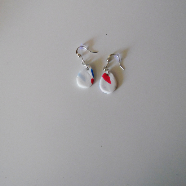 "Teardrop" White small hoop - ασήμι 925, δάκρυ, πηλός, μικρά, κρεμαστά