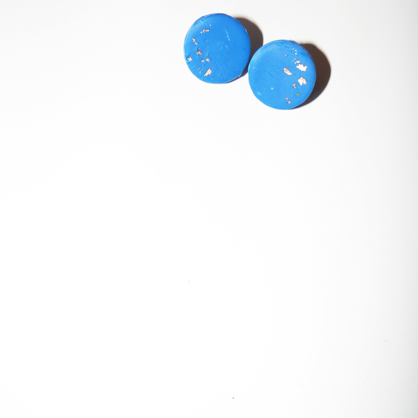 Blue electric golden leaf studs - ασήμι 925, πηλός, καρφωτά, μικρά
