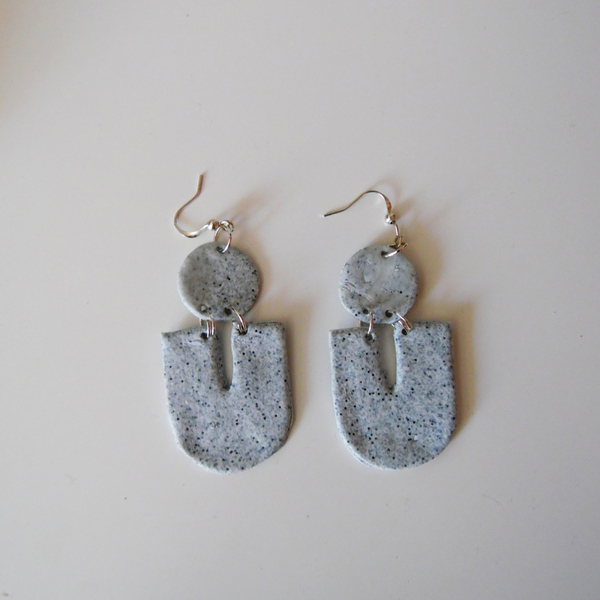 Grey Concrete large earrings - ασήμι 925, πηλός, boho, κρεμαστά, μεγάλα