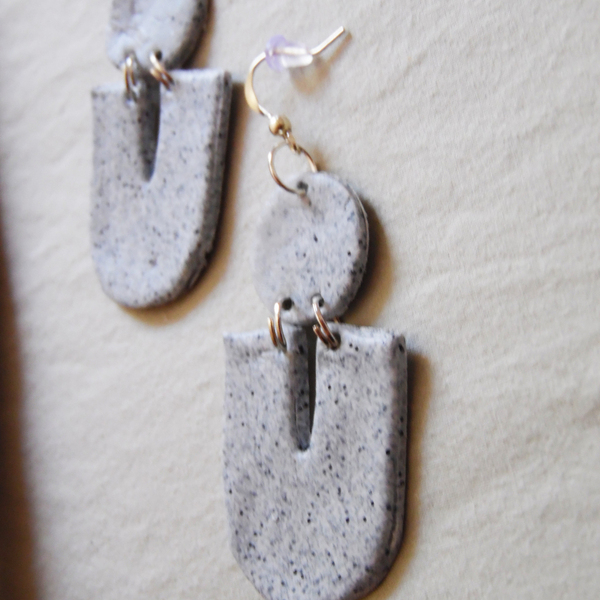 Grey Concrete large earrings - ασήμι 925, πηλός, boho, κρεμαστά, μεγάλα - 3