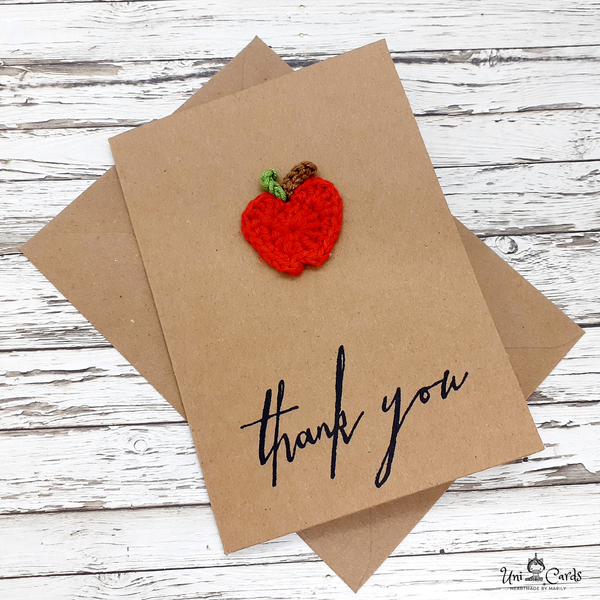 Ευχαριστήρια κάρτα για δασκάλους με πλεκτό μήλο - crochet, βελονάκι, δώρα για δασκάλες, γενική χρήση - 2