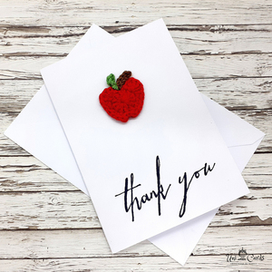 Ευχαριστήρια κάρτα για δασκάλους με πλεκτό μήλο - crochet, βελονάκι, δώρα για δασκάλες, γενική χρήση - 3