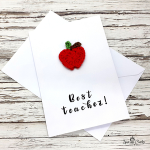 Ευχαριστήρια κάρτα για δασκάλους με πλεκτό μήλο - crochet, βελονάκι, δώρα για δασκάλες, γενική χρήση - 5