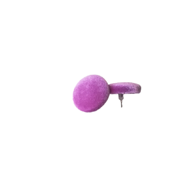 σκουλαρίκια υφασμάτινα κουμπάκια μωβ - ύφασμα, βελούδο, καρφωτά, ατσάλι - 3
