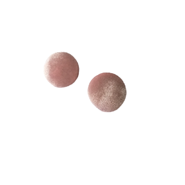 σκουλαρίκια υφασμάτινα κουμπάκια ροζ απαλό - ύφασμα, βελούδο, καρφωτά, ατσάλι - 2