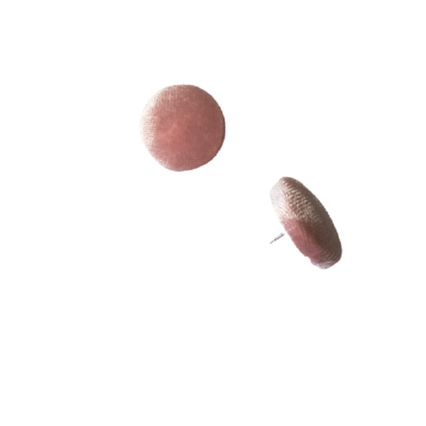 σκουλαρίκια υφασμάτινα κουμπάκια ροζ απαλό - ύφασμα, βελούδο, καρφωτά, ατσάλι - 3