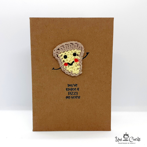 Ευχετήρια κάρτα - "You've stolen a pizza my heart" - crochet, βελονάκι, κάρτα ευχών, δώρα αγίου βαλεντίνου, ευχετήριες κάρτες - 3