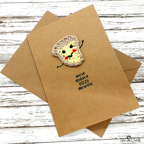 Ευχετήρια κάρτα - "You've stolen a pizza my heart" - crochet, βελονάκι, κάρτα ευχών, δώρα αγίου βαλεντίνου, ευχετήριες κάρτες - 5