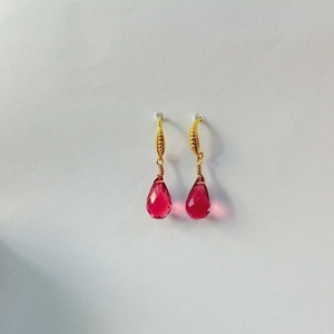 Rumi drops earrings ροζ χαλαζίας με γαντζάκι - ασήμι, ημιπολύτιμες πέτρες, επιχρυσωμένα, μικρά, κρεμαστά