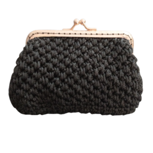 Χειροποίητο πλεκτό πορτοφόλι με μεταλλικό κούμπωμα μαύρο 13,5Χ9 - ύφασμα, νήμα, πλεκτό, πορτοφόλια κερμάτων