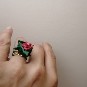 Δακτυλίδι, τριαντάφυλλο, χειροποίητο - vintage, τριαντάφυλλο, πηλός, boho, αυξομειούμενα - 3