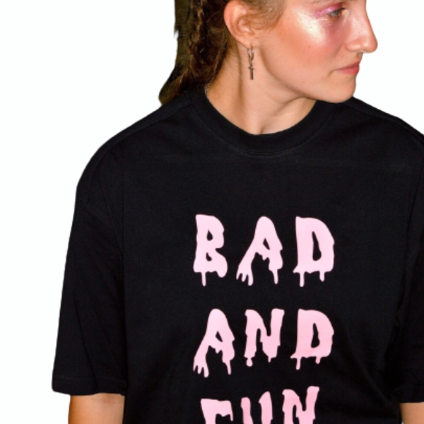 Baby Pink Bad and Fun T-Shirt - ροζ, γυναικεία, t-shirt, unisex