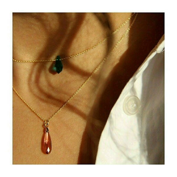"Emerald" Necklace - ημιπολύτιμες πέτρες, ασήμι 925, κοντά, επιχρυσωμένο στοιχείο, μενταγιόν - 2